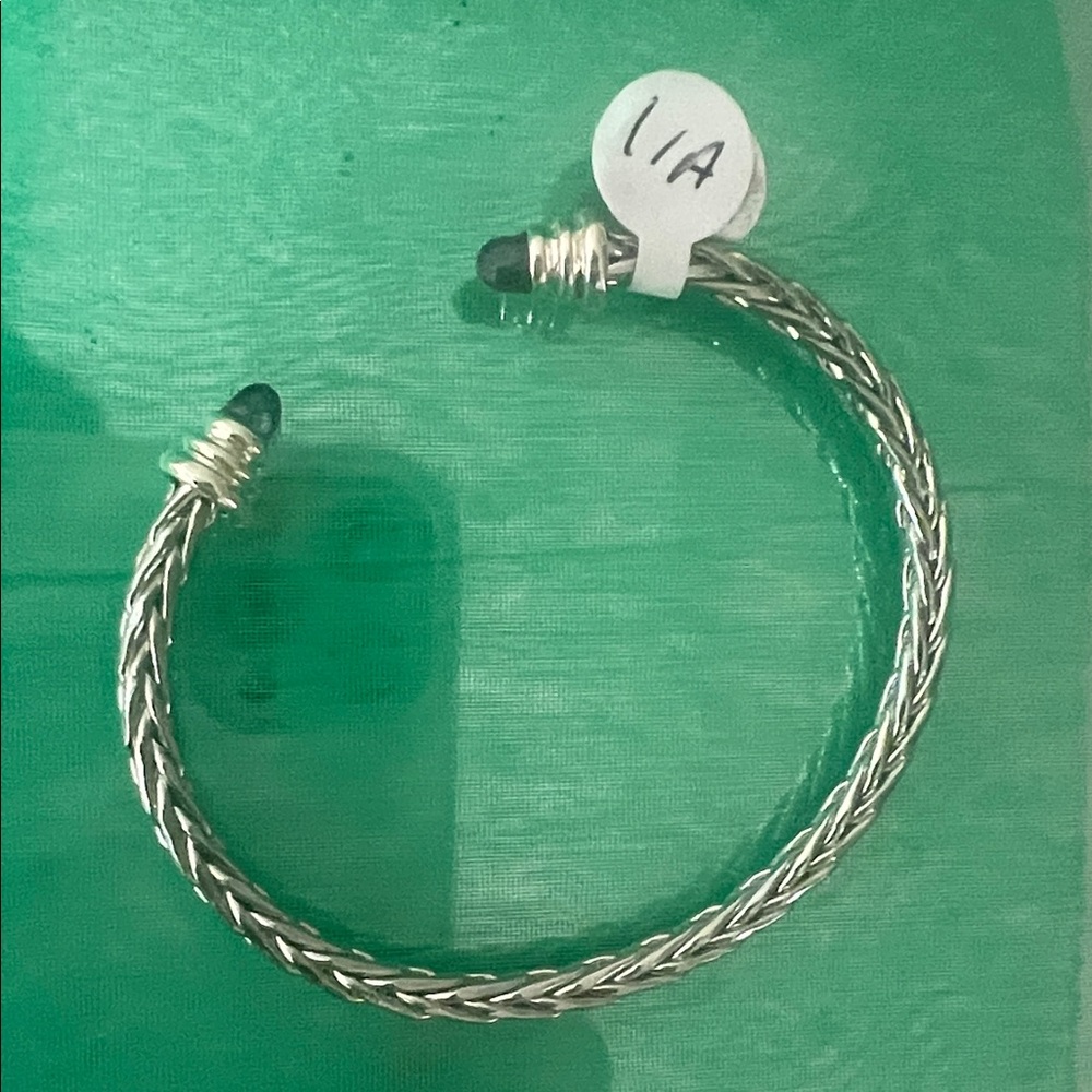 Elegant Silver-Toned Women's Bracelet Sapphire Ends